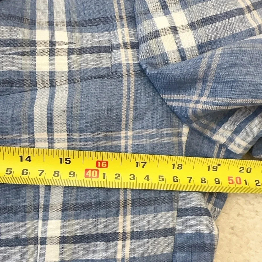 TALLIA Men's Modern-Fit Blue 100% Linen Plaid Sport Coat Size 36S